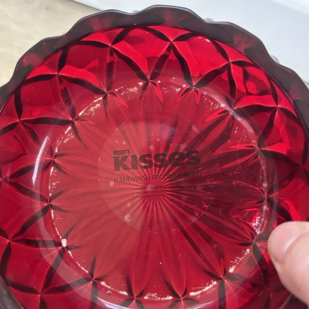 Hershey's Kisses Ruby Red Flash Pressed Glass Candy Dish w/ Lid Diamond Point